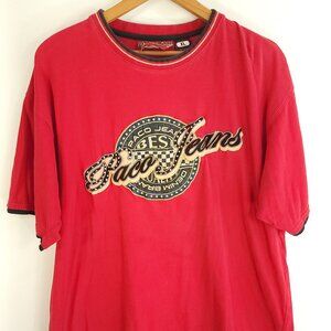 Paco Jeans Graphic T-Shirt Men's XL Red Embellished Distressed